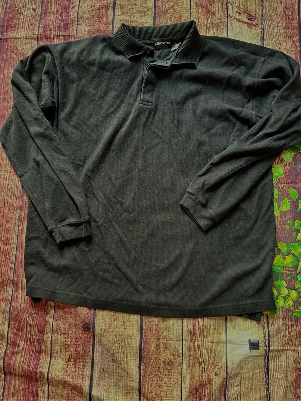 Men’s Claiborne Black Polo Long Sleeve Size XL
